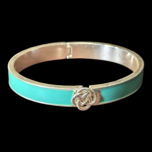 Stella & Dot Turquoise Teal Silver Tone Lindsay Bangle Bracelet With Celtic Knot - Picture 1 of 4